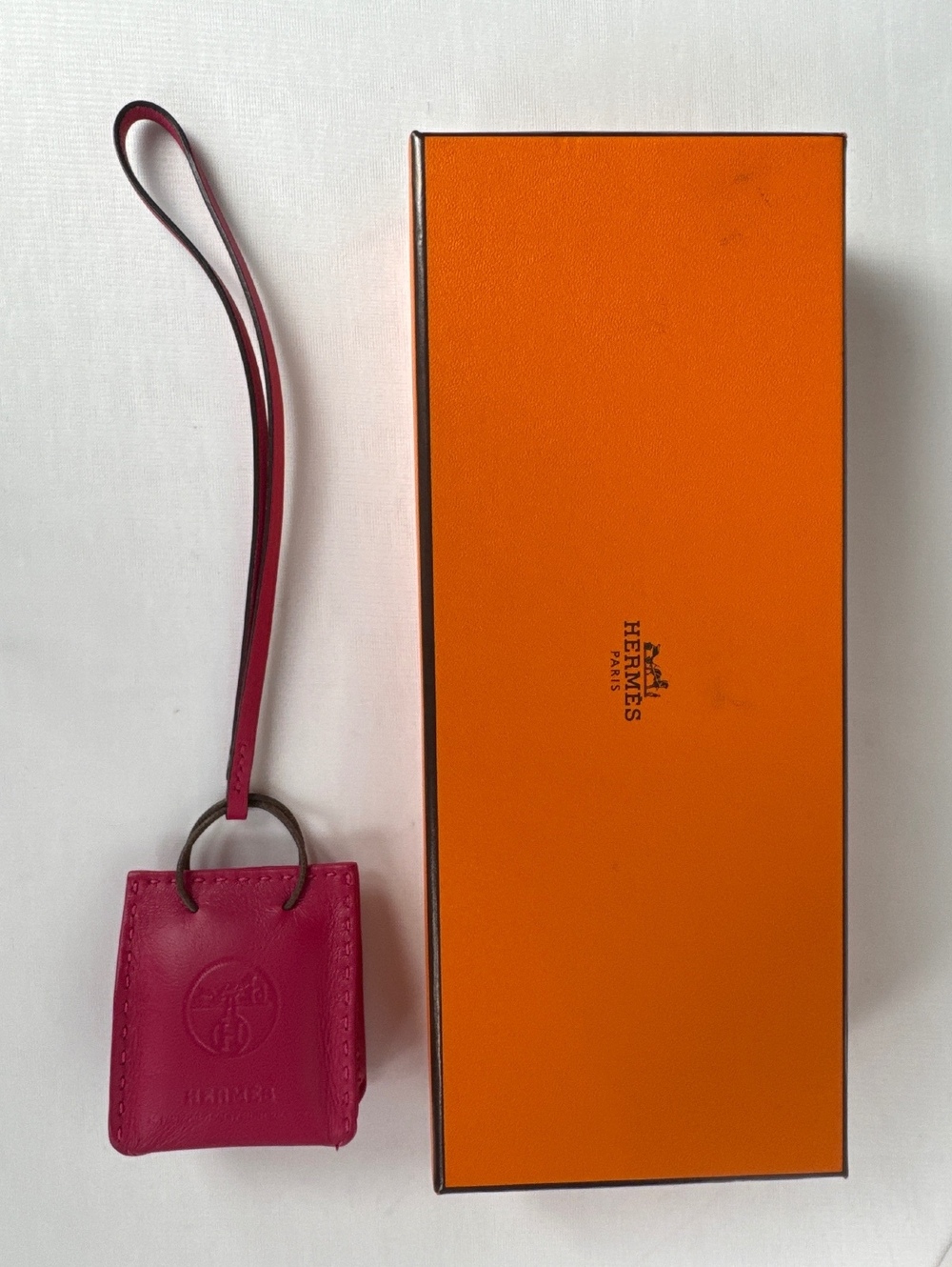 HERMES Milo Lambskin Swift Shopping Bag Charm in Rose Mexico with Original Box